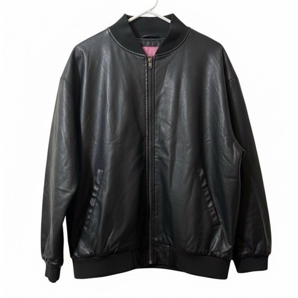 EDIKTED women's jacket S black faux leather bomber oversized lined bad girl